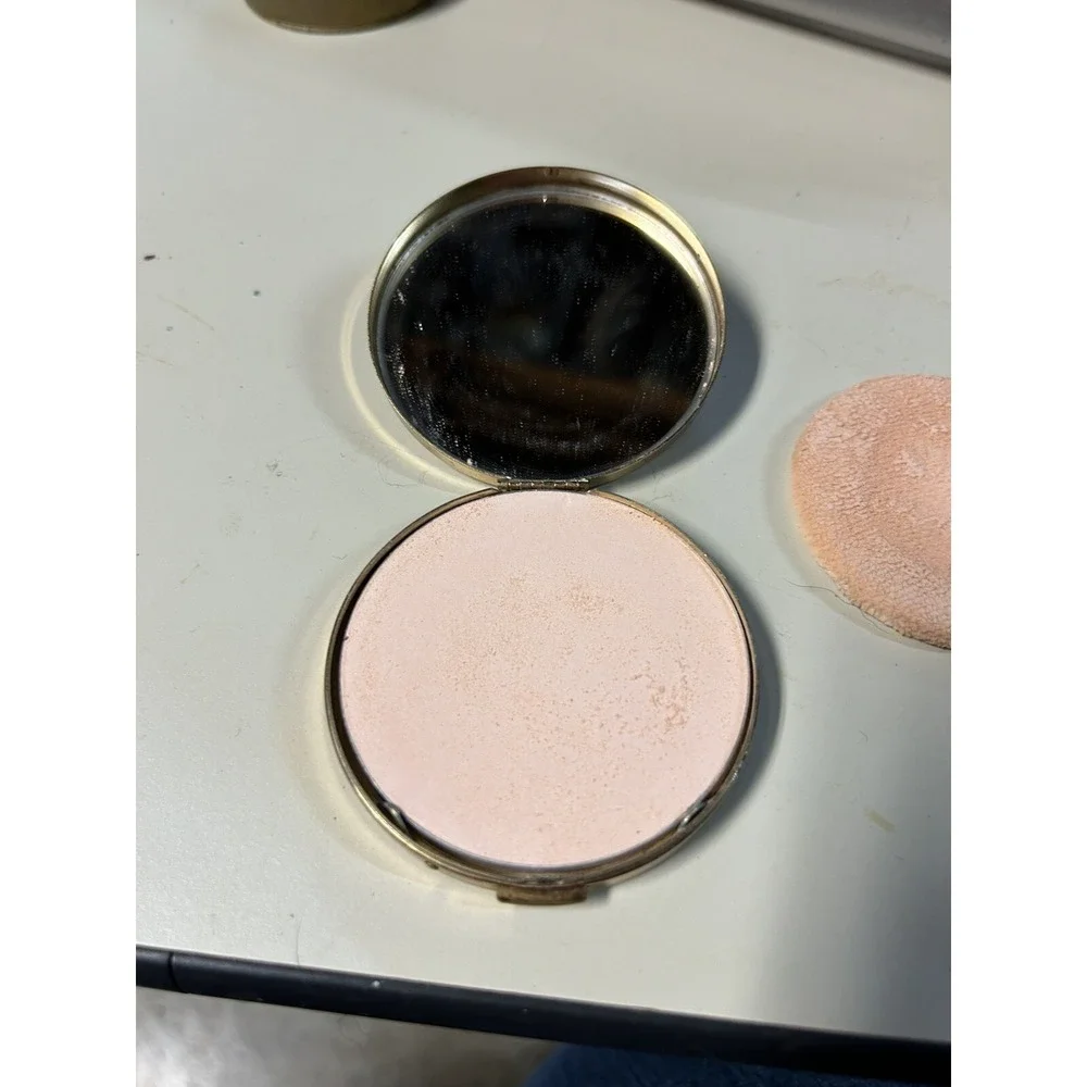 Volupte Compact Mirror Makeup Vintage Gold Brass Tone Rose Flower Design Vanity